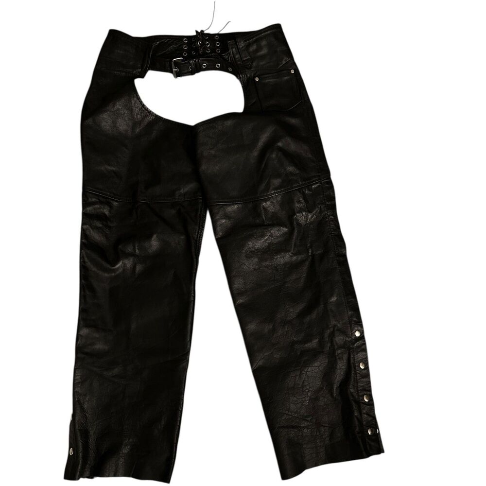 American Top Leather Motorcycle Chaps Mens 3XL Black Excellent Biker Riding Gear